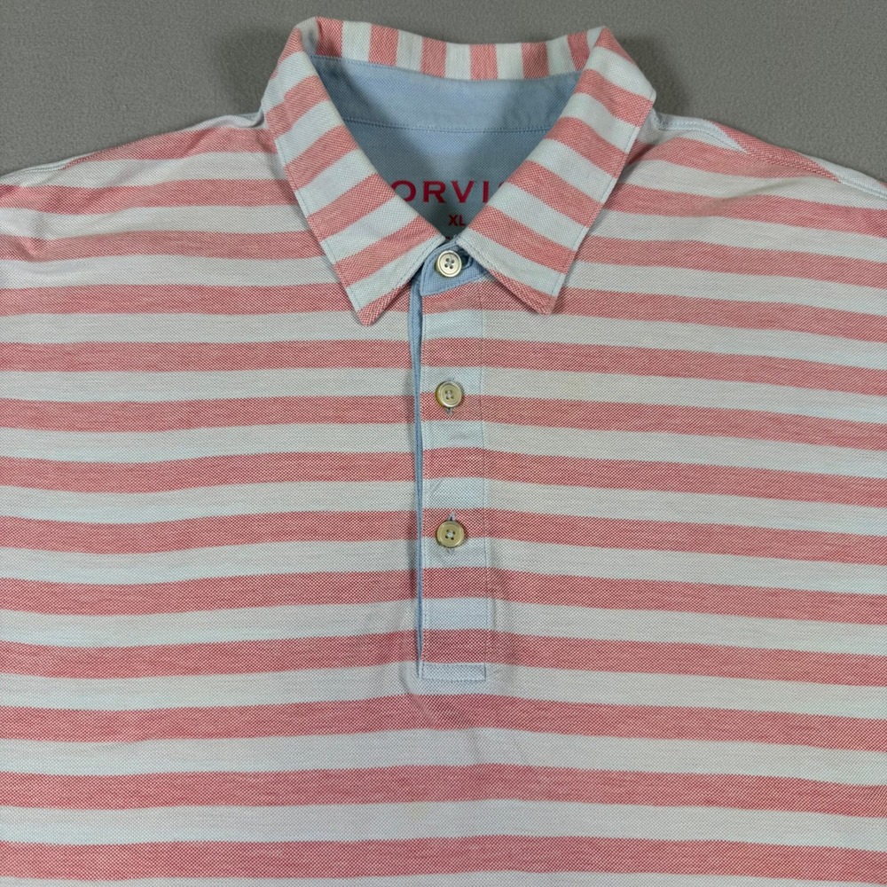 Orvis Mens XL Pink White Striped Pima Cotton Polo Shirt Short Sleeve 22MA